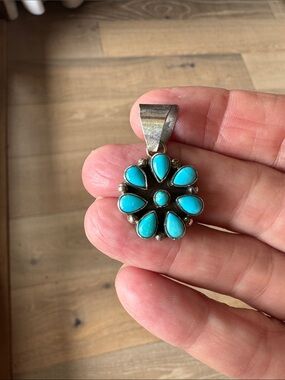 Navajo turquoise pendant by KC Cook, stamped NEW